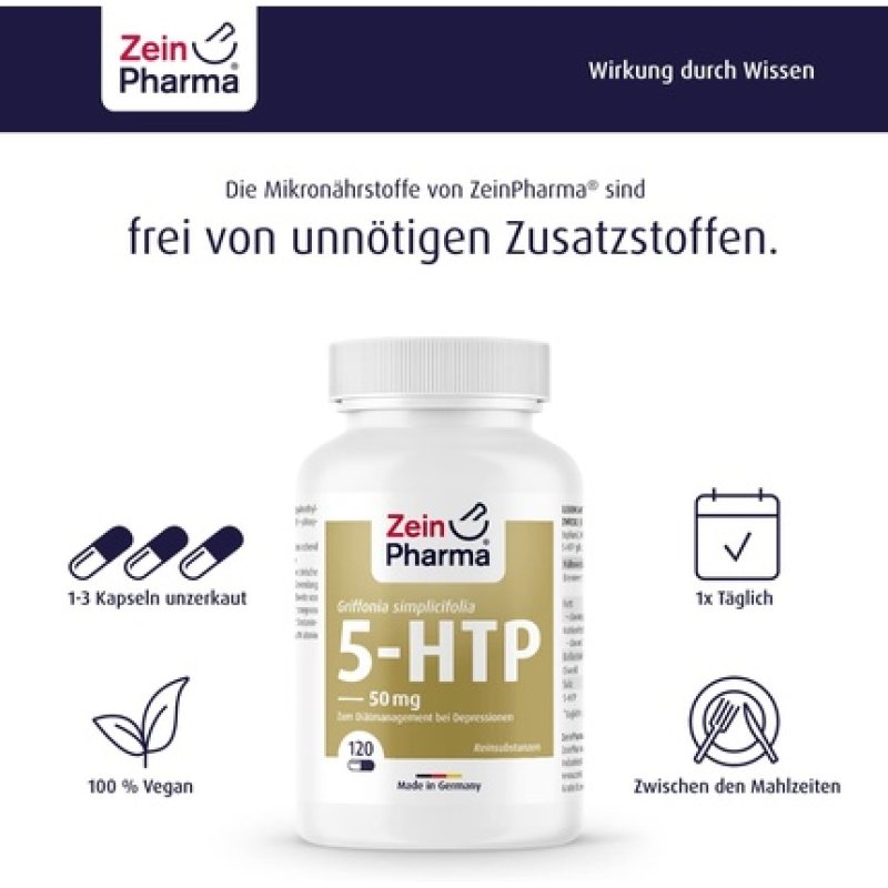 ZeinPharma 5-HTP 50mg Capsules from Griffonia Seed Extract - 120 Capsules, Vegan, High Dose