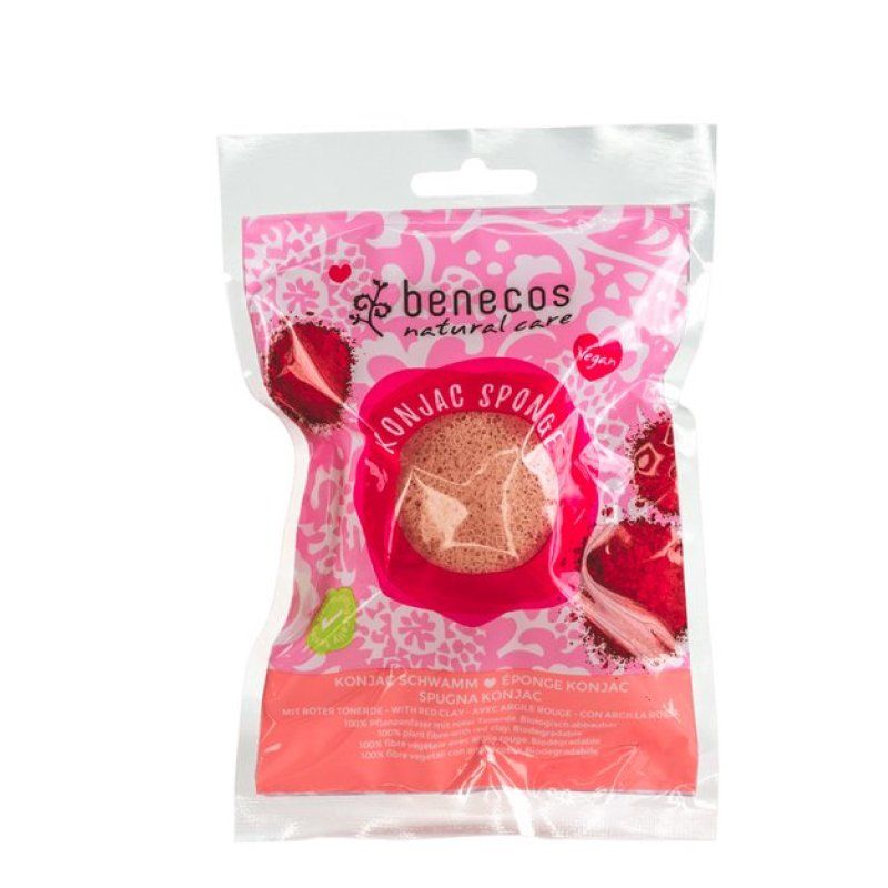 Benecos Natural Cosmetics Konjac Sponge Red Clay 100% Biodegradable