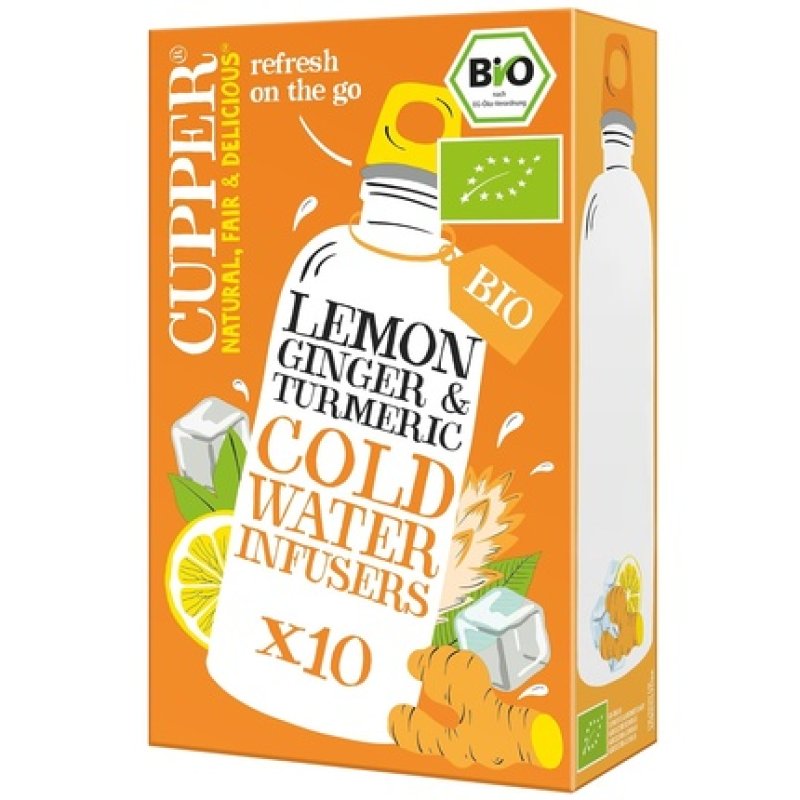 Cupper Organic Cold Water Infusers Lemon, Ginger & Turmeric 10 Unbleached Tea Bags