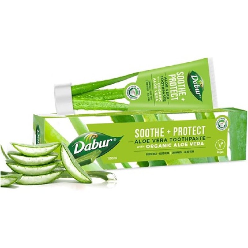 Dabur Aloe Vera Organic Toothpaste 100g - Prevent Cavities Naturally with Herbal Extracts - Enriched with Organic Aloe