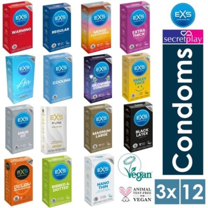 Exs Condoms 36 Count Delay Extra Safe Regular Air Thin Snug Fit Large