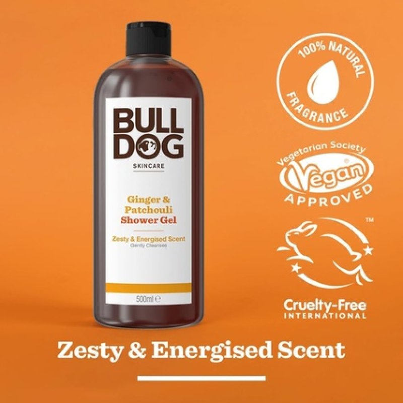 Bulldog Skincare Ginger and Patchouli Shower Gel Zesty and Energizing Scent 500ml