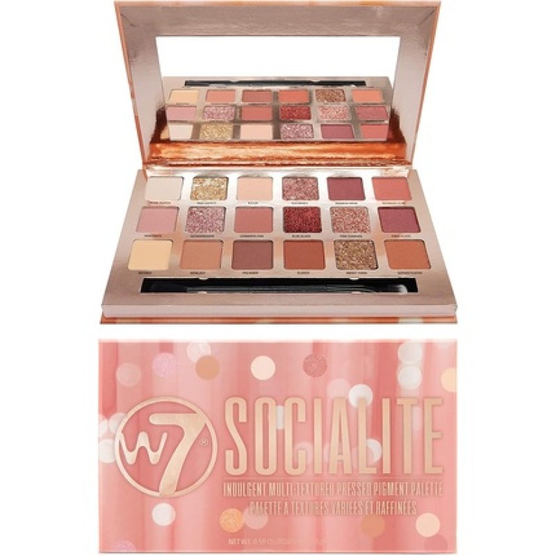 W7 Socialite Pressed Pigment Palette 18 Pink Nude Colors Flawless Long-Lasting Glam Makeup