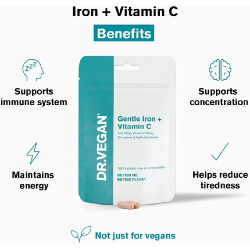 DR.VEGAN Daily Gentle Iron and Vitamin C Vegan Capsules 30 Count