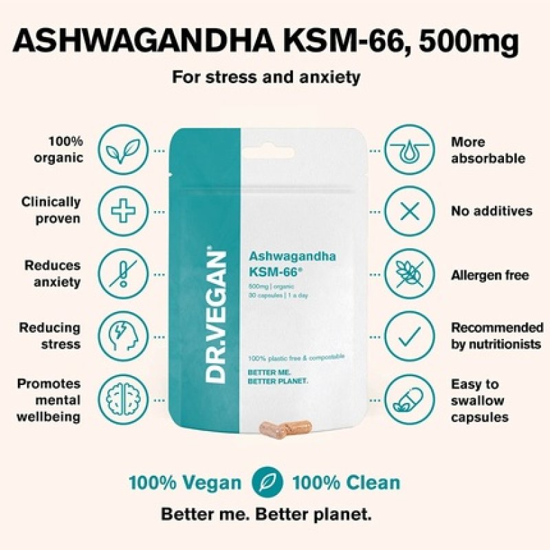 DR.VEGAN Daily Ashwagandha KSM-66 Organic Root Supplement 30 Capsules 500mg