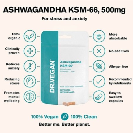 DR.VEGAN Daily Ashwagandha KSM-66 Organic Root Supplement 30 Capsules 500mg