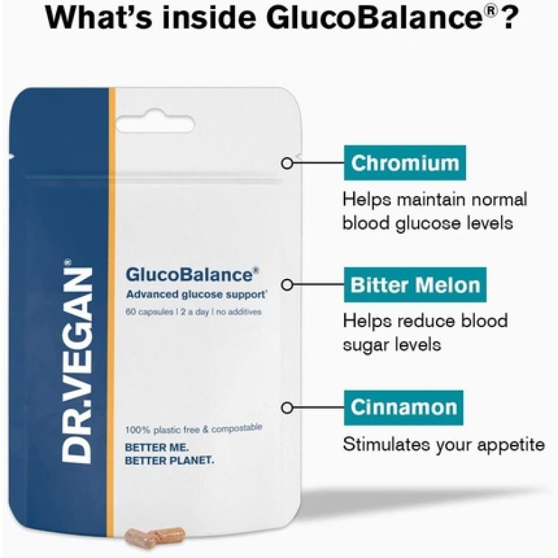 DR.VEGAN GlucoBalance Plant-Based Supplement for Blood Sugar Control 60 Capsules - 30 Day Supply