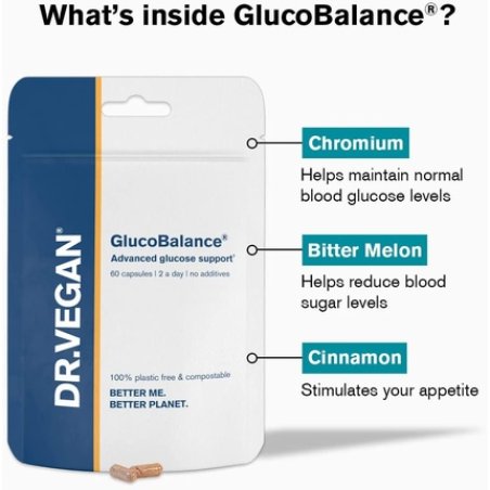 DR.VEGAN GlucoBalance Plant-Based Supplement for Blood Sugar Control 60 Capsules - 30 Day Supply