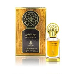 Ayat Perfumes Oud Intense Perfume Oil 12ml - Alcohol-Free Musk Extract - Unisex Oriental Arabic Natural Amber