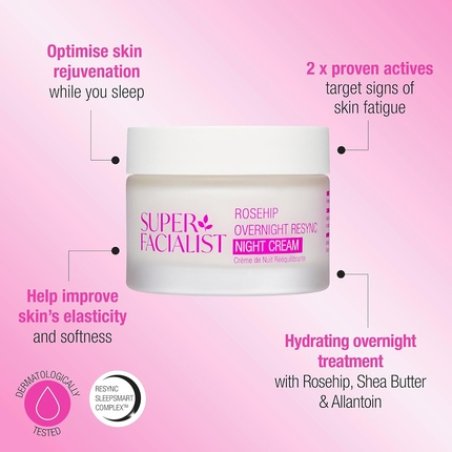Super Facialist Rosehip Overnight Resync Night Cream SleepSmart Complex Moisturiser 50ml