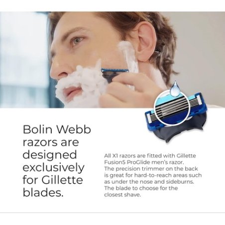 Bolin Webb Handle with Razor Stand in Matte Black with Gillette Fusion5 Blade Cartridge Technology - Award Winning