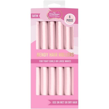 Satin Bendy Pink Hair Rollers 6pcs Vintage Cosmetic