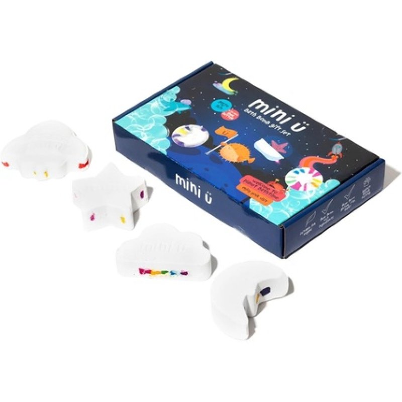 Mini U Bath Bomb Gift Set Cloud Rainbow Rocket Moon & Star Fizzers Moisturising Shea Butter Bathtime Fun Bath Toys