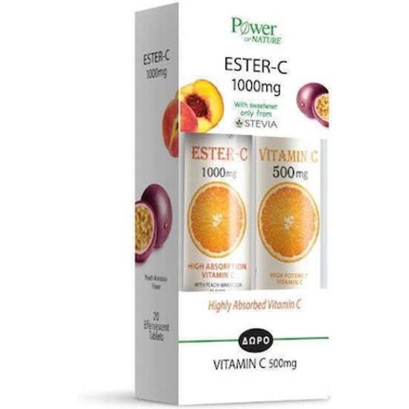 Power Health Power Of Nature Set Dietary Supplement With Stevia Ester C 1000mg And Gift Vitamin C 500mg - Peach And