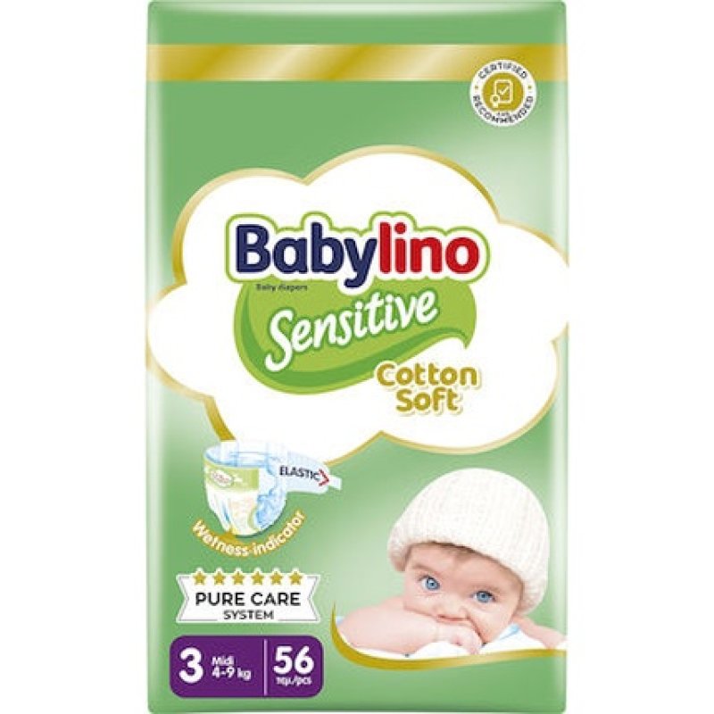 Babylino Sensitive Cotton Soft Baby Diaper No3 4-9 Kg Value Pack 56 Pieces