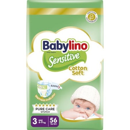 Babylino Sensitive Cotton Soft Baby Diaper No3 4-9 Kg Value Pack 56 Pieces