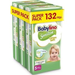 Babylino Sensitive Super Pack Cotton Soft Diapers No5 For Babies Weighing 11-16 Kg, 132 Pieces