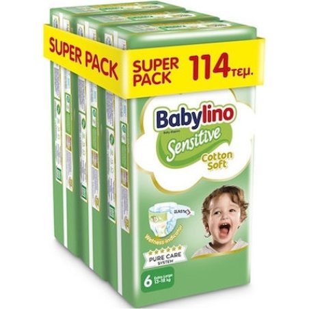 Babylino Sensitive Cotton Soft Diapers No. 6 For Babies 13-18 Kg - Super Pack