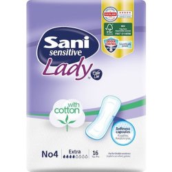 Sani Sensitive Lady With Cotton No4 Extra Incontinence Pads - 16 Pieces
