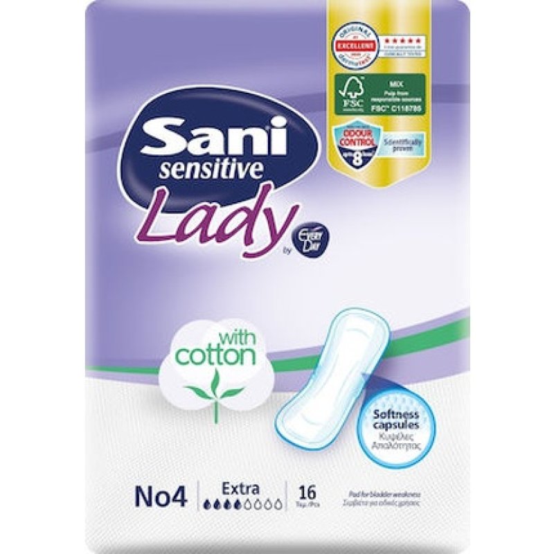 Sani Sensitive Lady With Cotton No4 Extra Incontinence Pads - 16 Pieces