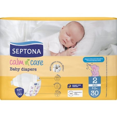 Septona Calm N Care Baby Diapers Mini No2 For Babies Weighing 3-6 Kg, Pack Of 30