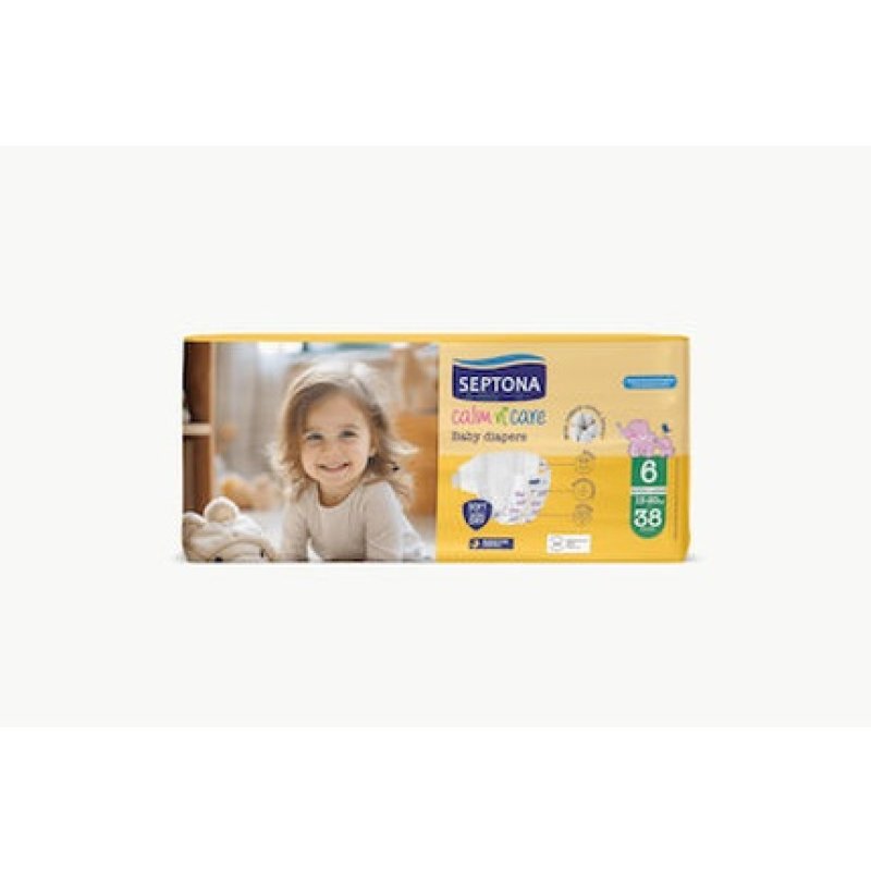 Septona Calm N Care Baby Diapers Extra Large No. 6 For Babies Weighing 13-20 Kg, Pack Of 38