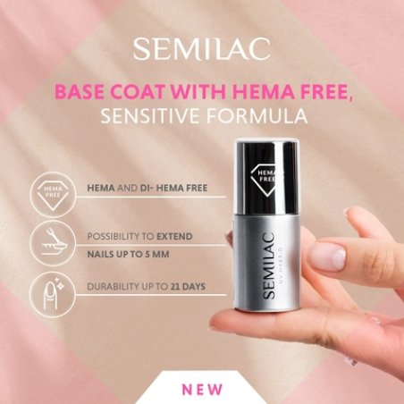 Hema-Free Base Coat for UV Nail Polish by Semilac 7ml