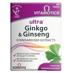 Vitabiotics Ultra Ginkgo & Ginseng Dietary Supplement With Ginkgo Biloba And Ginseng 60 Tablets