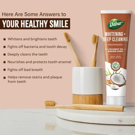 Dabur Organic Coconut Oil Baking Soda Toothpaste 100ml Teeth Whitening