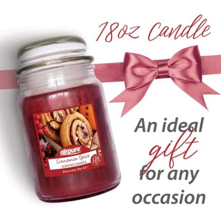 Airpure Large Candle Scented, Cinnamon Fragrance, 18oz Jar, 120 Hour Ornamental