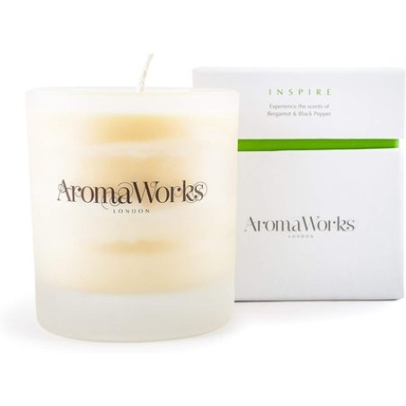 Aromaworks Inspire Candle Bergamot and Black Pepper Soy Wax Essential Oils Revive and Energize Smokeless Long Lasting