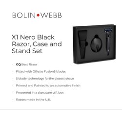 Bolin Webb Handle with Razor Stand and Waterproof Travel Case in Nero Black with Gillette Fusion5 Blade Cartridge