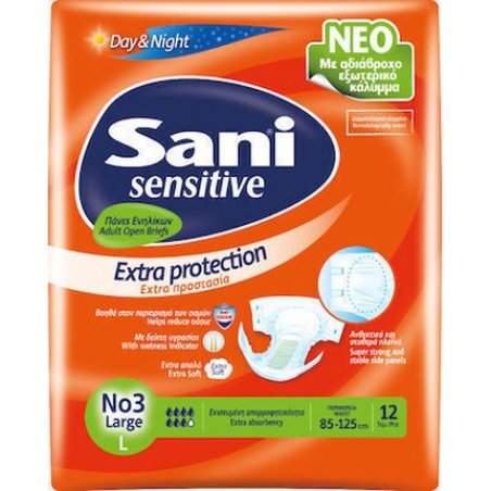 Sani Sensitive Day And Night Large Size No. 3 Adult Incontinence Diapers - 12 Pieces