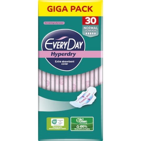 Everyday Hyperdry Normal Ultra Plus Giga Pack - Cotton Protection Thin Sanitary Pads With Wings, 30 Pieces