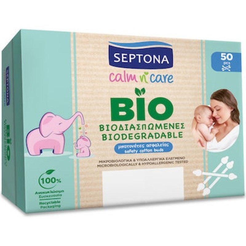 Septona Calm N Care Baby Cotton Swabs Biodegradable Safety 50 Pieces