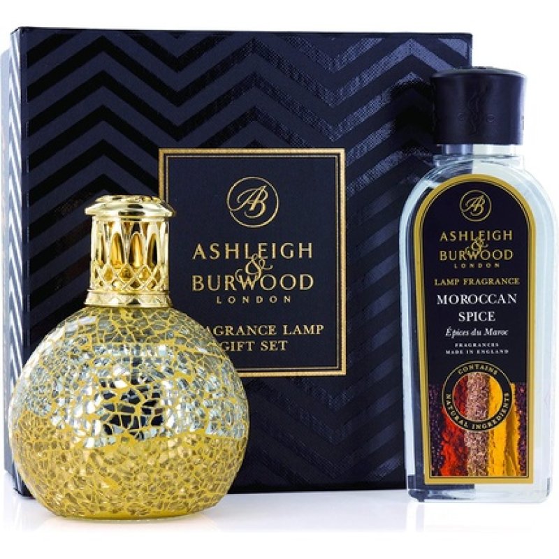 Ashleigh & Burwood Little Treasure Fragrance Lamp Gift Set 250ml Moroccan Spice Scent - Gold and Silver Mosaic Design