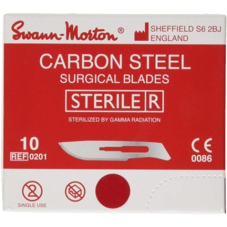 Swann-Morton 0201 Carbon Steel Surgical Scalpel Blade Sterile Size 10 Single Foil Packaging