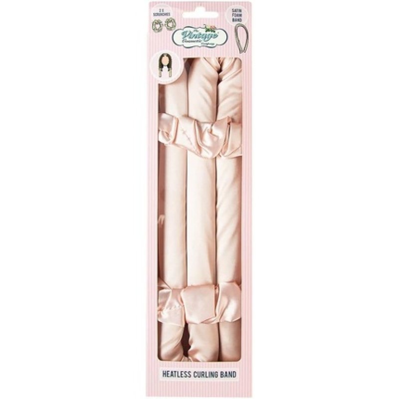 The Vintage Cosmetic Company Satin Foam Hair Curler with Matching Satin Scrunchies Pink Design