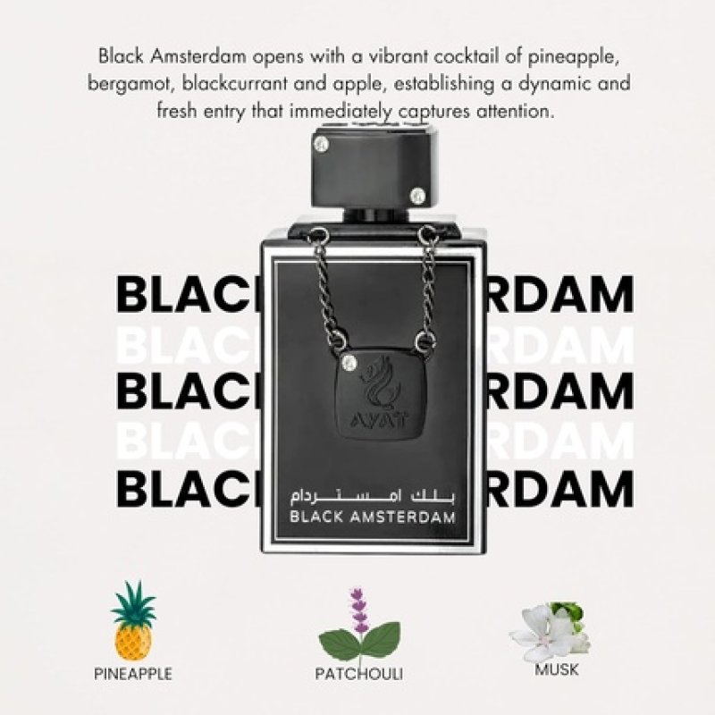 Ayat Perfumes Black Amsterdam Unisex Luxury Fragrance Diamond Series 100ml