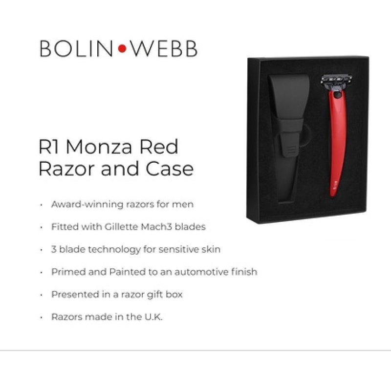 Bolin Webb Monza Red Handle with Travel Case Fitted with Gillette Mach3 Blade