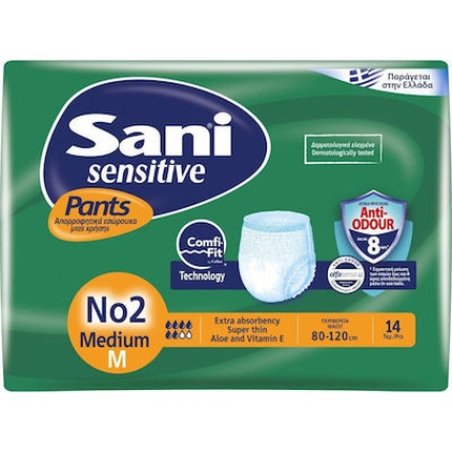 Sani Sensitive Pants - Medium Size No. 2, Elastic Incontinence Underwear For Adults, 14 Pieces