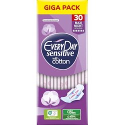 Everyday Sensitive Cotton Maxi Night Ultra Plus Giga Pack Sanitary Pads For Heavy Flow - 30 Pieces