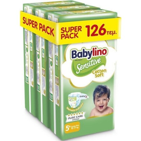 Babylino Sensitive Cotton Soft Diapers Size 5 For Babies 12-17 Kg - Super Pack