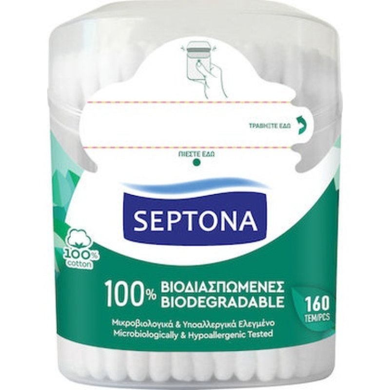 Septona Biodegradable Cotton Swabs - 160 Pieces