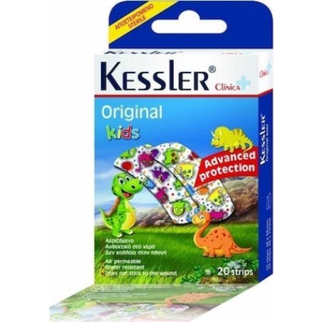 Kessler Clinica Original Waterproof And Sterile Adhesive Dressings With Dinosaur Design For Kids - 20 Pieces