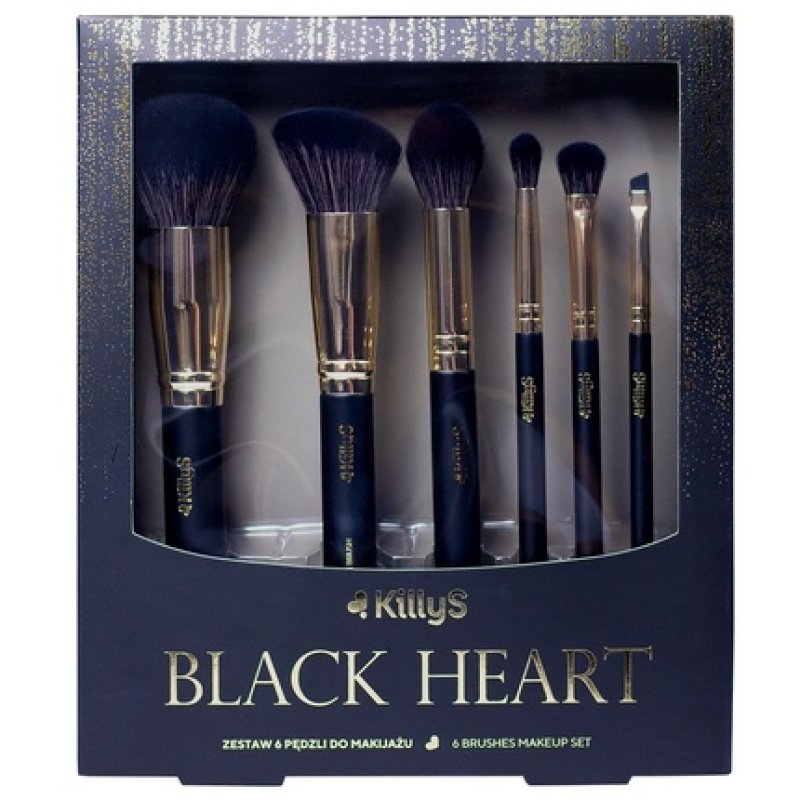 Killys Black Heart Makeup Brush Set - 6 Pieces