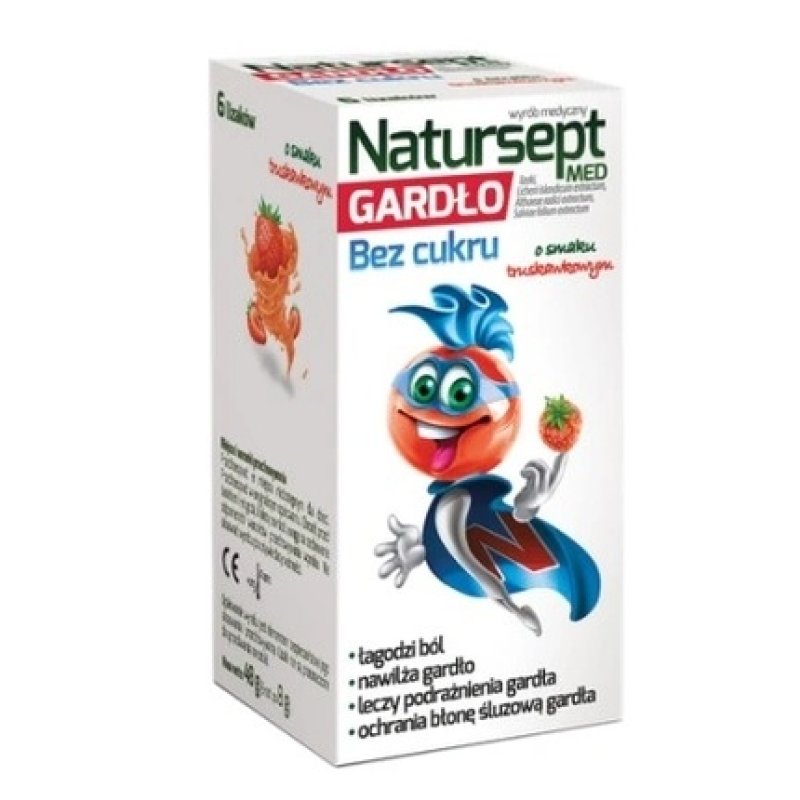 Natursept Med Throat Lollipops Without Sugar, Strawberry Flavour - 6 Pieces