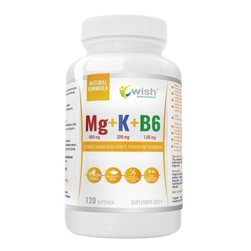 Wish Pharmaceutical Magnesium Potassium Vitamin B6 Forte Dietary Supplement 120 Capsules