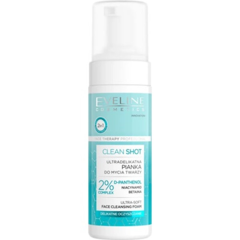 Eveline Clean Shot Ultra Soft Face Cleansing Foam with D-Panthenol and Niacinamide 150ml