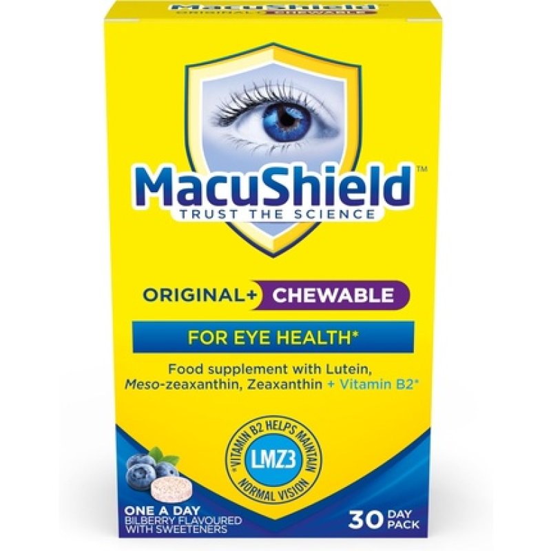 MacuShield Original Chewable Eye Health Food Supplement containing Lutein, Zeaxanthin, Meso-zeaxanthin, and Vitamin B2